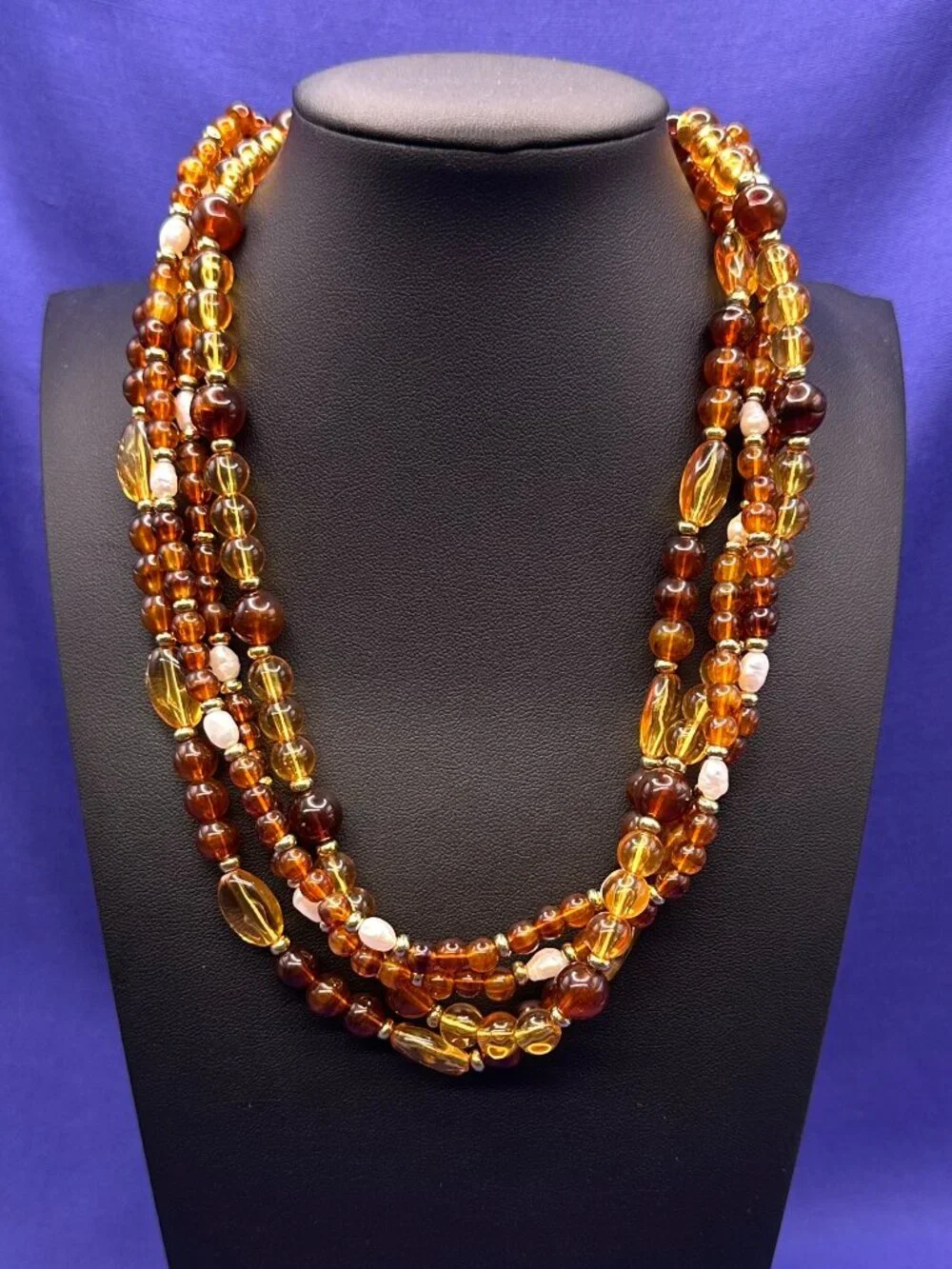 Givenchy Multi-Strand Faux Amber & Baroque Pearl Necklace